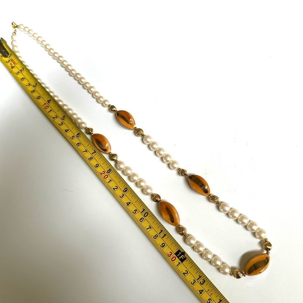 Faux pearl gold tone accent bead necklace - Picture 3 of 7